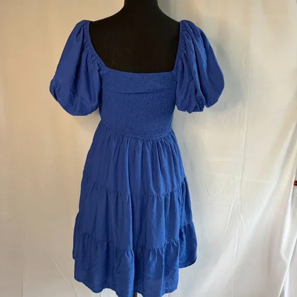 Zessica Kentucky Blue Royal Blue Boho Flowy Shoulder Dress Ruffles small - 0384 - Picture 3 of 4